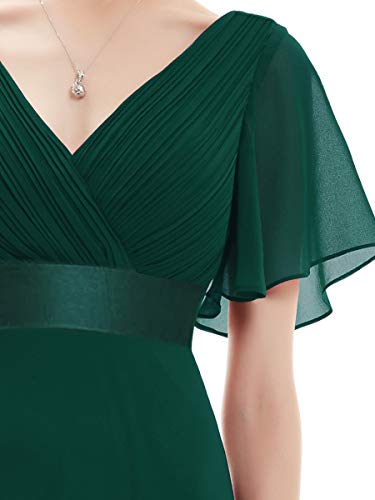 Ever-Pretty A-línea Vestito de Gala Cuello en V Manga Corta Gasa Corte Imperio para Mujer Verde Oscuro 46