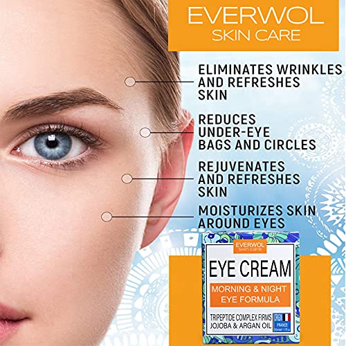 EVERWOL - Crema antiarrugas para el contorno de ojos TRIPÉPTIDOS 5, Ácido hialurónico, vitamina E y aloe vera / Crema antiojeras y antibolsas / Crema facial hidratante, crema reparadora / 50 ml