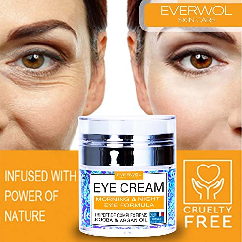 EVERWOL - Crema antiarrugas para el contorno de ojos TRIPÉPTIDOS 5, Ácido hialurónico, vitamina E y aloe vera / Crema antiojeras y antibolsas / Crema facial hidratante, crema reparadora / 50 ml