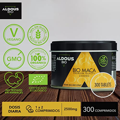 Extracto de Pura Maca Andina Ecológica Premium para 9 meses | 300 comprimidos de 2500mg | Altamente concentrada 10:1 | Aumenta Energía y Vitalidad | Libre de plástico | Certificación Ecológica Oficial