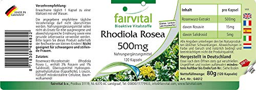 Extracto de Rhodiola Rosea 500mg - VEGANO - Dosis elevada - 15mg de Rosavina y 5mg de Salidrosida - 120 Cápsulas