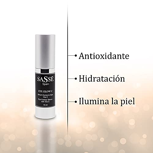 EYE GLOW C - Sérum Contorno Ojos Vitamina C. Hidrata, Ilumina. Ácido Hialurónico. 15 Ml. Producto Natural Y Vegano. Cosmética Natural Fabricada En España. Premios Innovación E I+d. Sasse