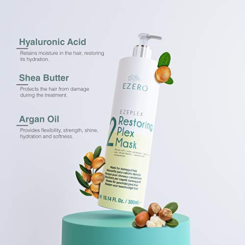 EZERO Mascarilla Plex para Cabellos Dañados o Secos con Aminoácidos con Proteina de Trigo, Ácido Hialurónico, Manteca de Karité y Aceite de Argán - Vegano - Aroma Flor Oriental - Profesional 300ml