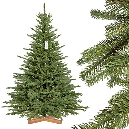 FAIRYTREES Abeto de Baviera Premium, Árbol Navideño Artificial con Soporte de Madera, 180cm