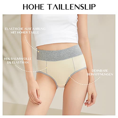 Falechay Bragas Mujer Cintura Altas Algodón Slip Braguitas sin Costuras Talla Grande Postparto Menstruales Postparto Pack de 5 Negro/Amarillo/Naranja/Rosa/Morado L