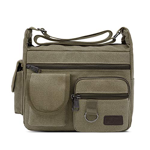 FANDARE Retro Bolso de Bandolera Bolsa de Lona Hombres Mujeres Bolsa de Mensajero Unisexo Bolsa de Hombro Bolsa de Ordenador Bolsos Cruzados Crossbody Messenger Bag para Viajes Negocio Cámping Verde