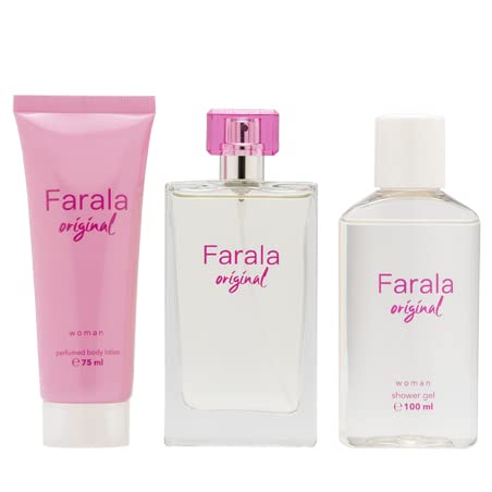 FARALA - Original, Estuche Regalo de Mujer, Pack de 3 Piezas (Perfume 75 ml + Crema de Cuerpo 75 ml + Gel Baño 100 ml)