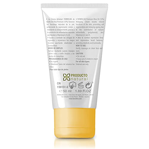 FARMOLIVA Crema Antiarrugas - 50 ml - Elaborada con Aceite de Oliva Premium - Crema Hidratante Facial - Con Antioxidantes y Vitaminas A, E y K - Cosmética Natural - Fabricada en España