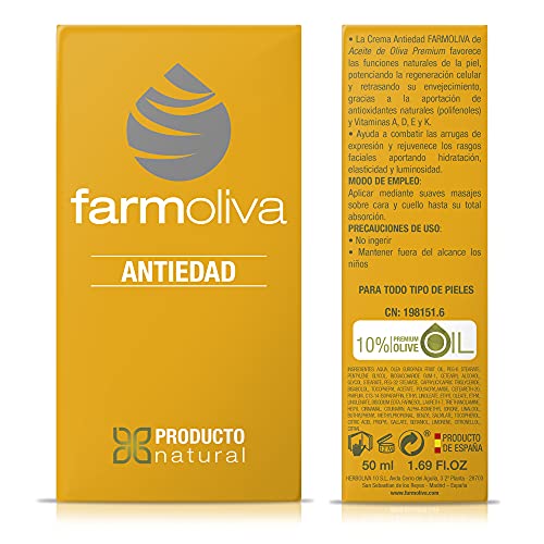 FARMOLIVA Crema Antiarrugas - 50 ml - Elaborada con Aceite de Oliva Premium - Crema Hidratante Facial - Con Antioxidantes y Vitaminas A, E y K - Cosmética Natural - Fabricada en España