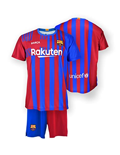 FC. Barcelona Conjunto niño Camiseta y Pantalón 1ª EQ. Temporada 2021-22 - Producto con Licencia - 100% Poliéster - Dorsal Liso - Talla niño 4 años