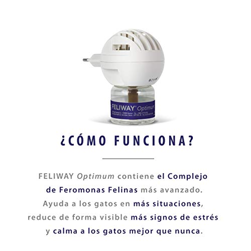 FELIWAY Optimum - Nueva Generación de Feromonas - Soluciona todos los signos de estrés del gato - Arañazos, miedos, cambios, marcaje con orina, conflictos entre gatos - Difusor + Recambio 48ml