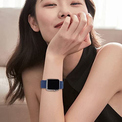 Fengyiyuda Correa Solo Loop Trenzada Compatible con Apple Watch 41/45/38/40/42/44mm,Soft Sport Reemplazo Elástica de Strap Nylon Compatible con iWatch Serie 7/6/5/4/3/2/1/SE,Azul Atlántico,42-6