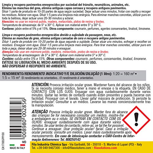 Fila Surface Care Solutions MANTENIMIENTO DE LAS SUPERFICIES, Limpiador de Suelos Concentrado con pH Neutro Ideal para todos tipos de pavimentos y revestimientos, también los más delicados, 1L