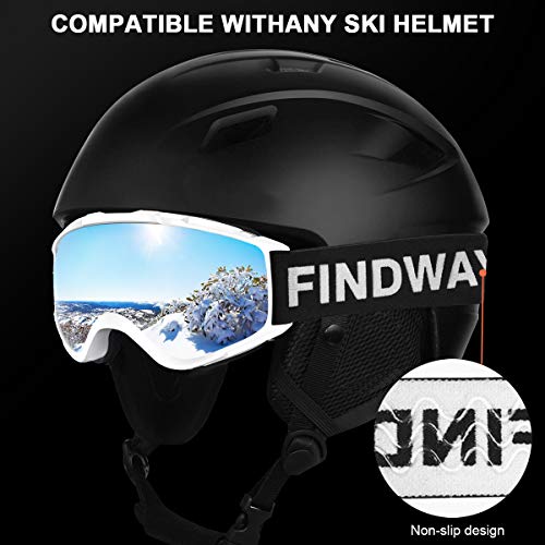 findway Gafas de Esquí, Máscara Gafas Esqui Snowboard Nieve Espejo para Hombre Mujer Adultos Juventud Jóvenes OTG Compatible con Casco,Anti Niebla 100% Protección UV Gafas de Ventisca