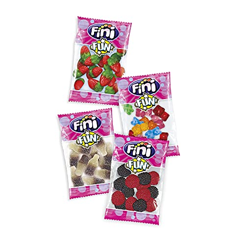 Fini Fun | Surtido Gominolas | Fresas, Ositos, Moras Y Coca Colas | Sin Gluten | 20 Bolsas