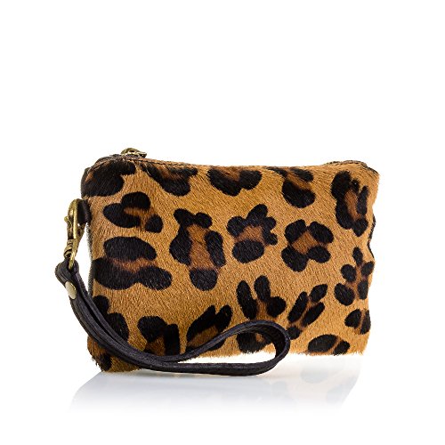 Firenze ARTEGIANI.Cartera de Mujer Piel auténtica.Cartera Piel bovino con Pelo Natural de Potro Animal Print Leopardo Made IN Italy. Vera Pelle Italiana. 19x10x2 cm. Color: Leopardo