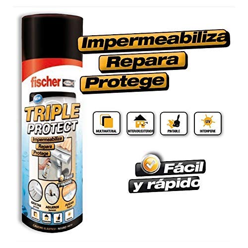 fischer - Silicona líquida en spray (bote 500ml), Negro para sellar e impermeabilizar fugas de agua, grietas