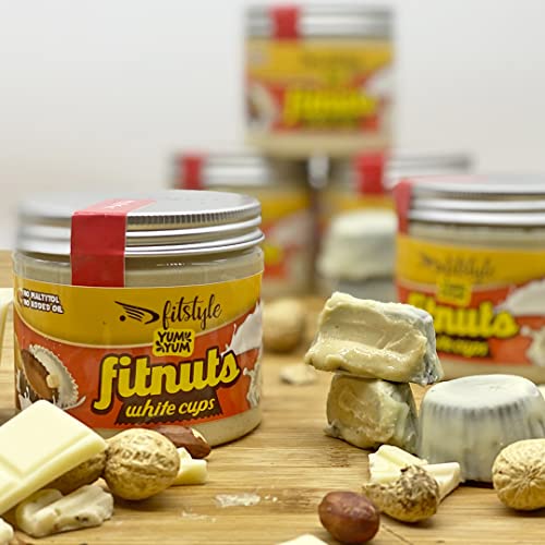 FITnuts White Cups 200g | Crema de cacahuete 83% sabor chocolate blanco | Sin azúcar y sin aceite de palma | Fabricada en España artesanalmente