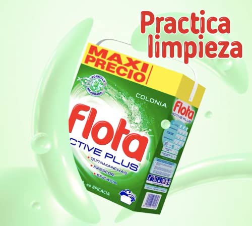 Flota Active Plus | Detergente Lavadora en Polvo | Ropa Blanca y de Color | Antimanchas y Antiolores | 50 Lavados | Colonia