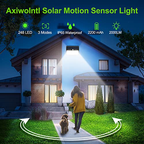 Focos Led Exterior Solares - 248 LED Focos Solares Exterior con Sensor de Movimiento 3 Modos Impermeable 2000 Lumen Lampara Lluminación para Jardin Garaje Patio Terraza - 2 PACK