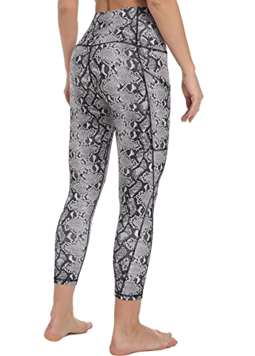 Free Leaper Leggings 7/8 con Bolsillos Mujer Cintura Alta Pantalón Deportivo Yoga y Pilates Mallas para Fitness Running (Estampado Serpiente Gris, M)