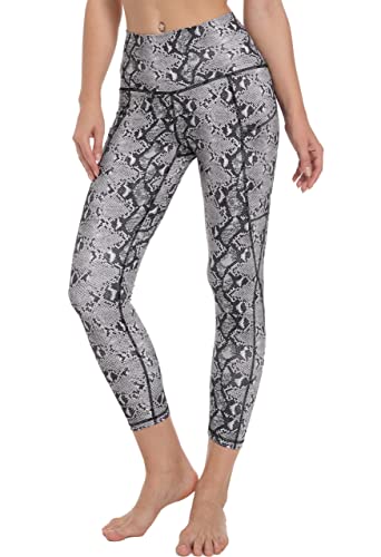 Free Leaper Leggings 7/8 con Bolsillos Mujer Cintura Alta Pantalón Deportivo Yoga y Pilates Mallas para Fitness Running (Estampado Serpiente Gris, M)