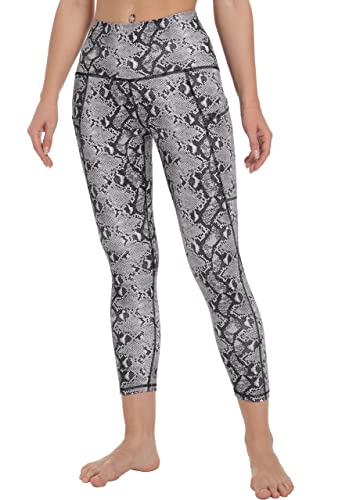 Free Leaper Leggings 7/8 con Bolsillos Mujer Cintura Alta Pantalón Deportivo Yoga y Pilates Mallas para Fitness Running (Estampado Serpiente Gris, M)