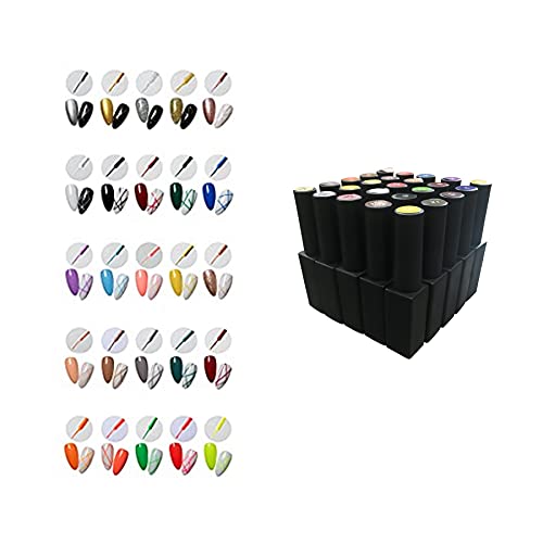 Frenshion 25Pcs Kit Set 8ML Clásico DIY 3D Diseños de uñas de gel esmalte de uñas de gel pintado, pintura, dibujo, UV, LED, delineador de gel, lápiz de esmalte, lápiz de línea para salón de manicura