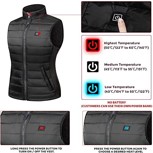 FR&RF Chaqueta de Chaleco con calefacción Mujer Abrigo Ropa Inteligente Calefacción Eléctrica Termal Ropa Caliente Termal Caza Calentado Invierno,Negro,M