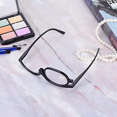 Gafas de maquillaje con aumento de ojos, gafas de maquillaje giratorias para mujer, herramienta esencial de maquillaje(Negro 1)