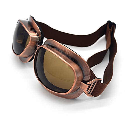 Gafas de moto Gafas de piloto vintage Gafas de motocross retro Gafas de exterior Gafas de deporte para cascos (Copper Frame, black lens)