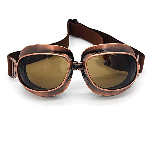 Gafas de moto Gafas de piloto vintage Gafas de motocross retro Gafas de exterior Gafas de deporte para cascos (Copper Frame, black lens)