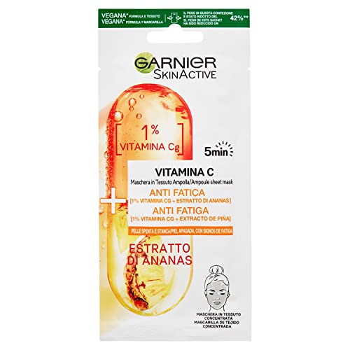 Garnier Ampoule Mask Mascarilla de Tejido Anti Fatiga con Vitamina Cg & Piña - Ilumina y combate los signos de la fatiga en la piel 15 g