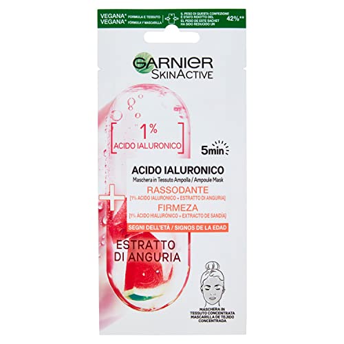 Garnier Ampoule Mask Mascarilla de Tejido Reafirmante con Ácido Hialurónico & Sandía -Suaviza y rellena la piel, combatiendo los signos de la edad 15 g