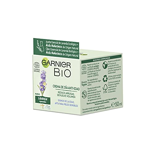 GARNIER Bio Pack Antiedad Crema Antiedad Con Aceite Esencial De Lavanda Y Vitamina E + Contorno De Ojos Reafirmante Con Lavanda, Suaviza Y Regenera La Piel 50 Ml + 15 Ml, 300 Gramo