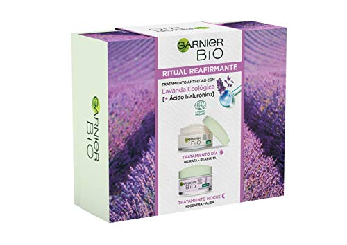 Garnier Bio, Pack Ritual Reafirmante Tratamiento Anti Edad con Ácido Hialurónico y Lavanda Ecológica, Crema Anti Edad Día 50 ml y Crema Anti Edad Noche 50ml