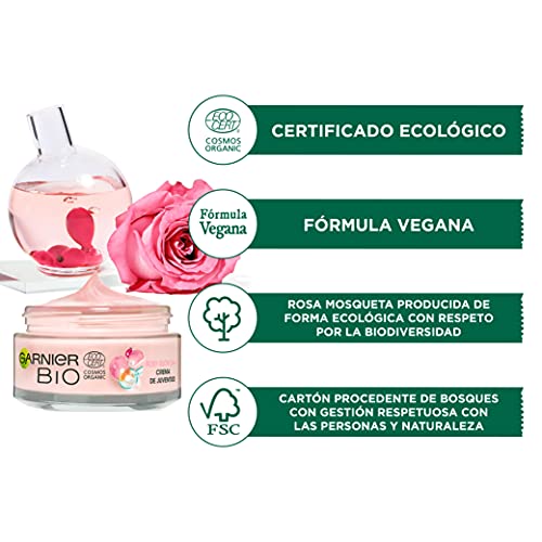 GARNIER Bio Rosy Glow 3 en Crema de Juventud con Aceite de Rosa Mosqueta y Vitamina C Nutre, Reafirma e Ilumina, 50 Ml