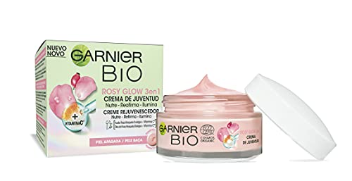 GARNIER Bio Rosy Glow 3 en Crema de Juventud con Aceite de Rosa Mosqueta y Vitamina C Nutre, Reafirma e Ilumina, 50 Ml