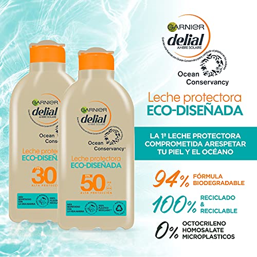 GARNIER Delial Leche Protectora Ecodiseñada Spf 30, Respetuosa con la Vida Marina, Fórmula 94% Biodegradable, 235 G