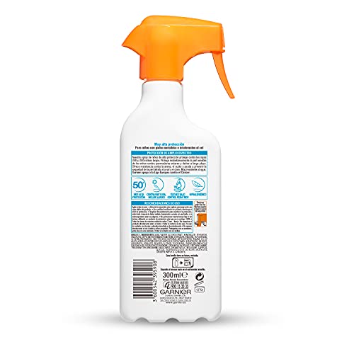 GARNIER DELIAL Niños Sensitive Advanced Protector Solar En Spray Para Niños Alta Protección Spf50 Resistente Al Agua, Arena, Sal Y Cloro 300ml