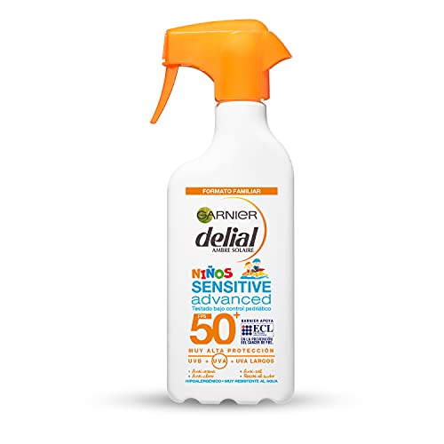 GARNIER DELIAL Niños Sensitive Advanced Protector Solar En Spray Para Niños Alta Protección Spf50 Resistente Al Agua, Arena, Sal Y Cloro 300ml