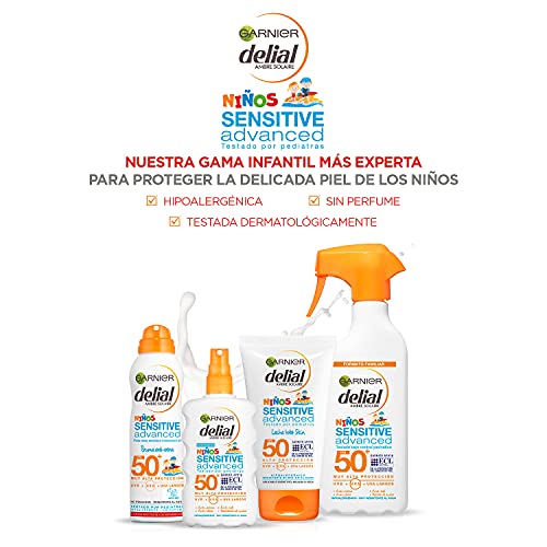 GARNIER DELIAL Niños Sensitive Advanced Protector Solar En Spray Para Niños Alta Protección Spf50 Resistente Al Agua, Arena, Sal Y Cloro 300ml