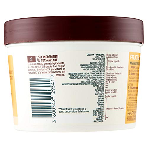 Garnier Fructis Hair Food Macadamia Mascarilla Alisante 3 en 1, con fórmula vegana para cabello encrespado - 390 ml.