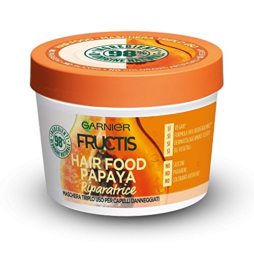 Garnier Fructis Hair Food - Máscara 3 en 1 con fórmula vegana, 390 ml Papaya