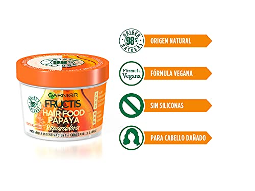 Garnier Fructis Hair Food Mascarilla 3 en 1 Papaya Reparadora, indicada para Pelo Dañado - Pack de 3 x 390 ml