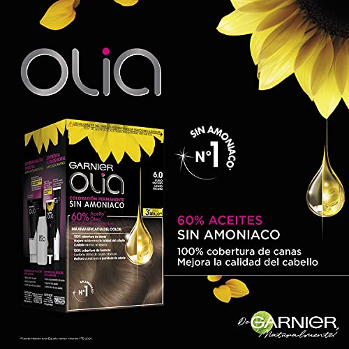 Garnier Olia - Pack de 3 coloración permanente sin amoniaco para un olor agradable con aceites florales de origen natural, color tono 6.0 rubio oscuro