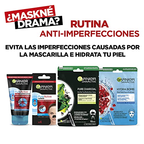 Garnier Pure Active Pack Maskné Anti Imperfecciones, Gel Limpiador Carbón 3 En, Tiras Carbón Anti-puntos Negros, Tissue Mask Carbón Detox Y Tissue Mask Energizante 50ml 4 Tiras, 2x28 G