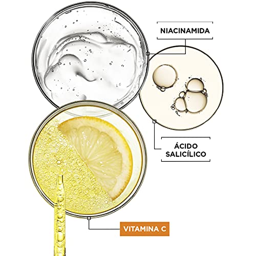 Garnier Sérum Anti Manchas con 3,5% de Vitamina C, Niacinamida y Ácido Salicílico. En 6 días reduce visiblemente las manchas oscuras y aporta luminosidad. Eficacia aprobada por laboratorios