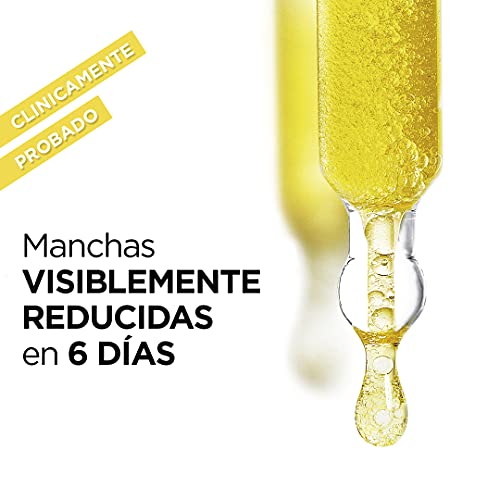 Garnier Sérum Anti Manchas con 3,5% de Vitamina C, Niacinamida y Ácido Salicílico. En 6 días reduce visiblemente las manchas oscuras y aporta luminosidad. Eficacia aprobada por laboratorios