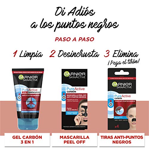 Garnier Skin Active Mascarilla Peel-off con Carbón, para Puntos Negros y Zona T, Elimina Impurezas y Puntos Negros, Desobstruye Poros, Resultados Visibles en 4 Semanas, Pack x 2, 50 ml